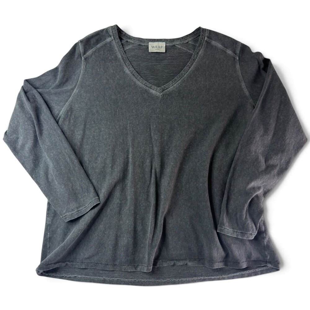 wrap london womens 16 charcoal hemp organic cotton v neck long sleeve top shirt